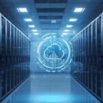 Enterprise data center infrastructure with server racks, storage systems, and high-performance networking equipment